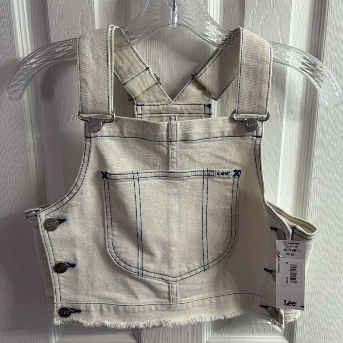 Lee Denim Women’s Off-White Ivory Denim Overall Bib Top Square Neck Top Size XS