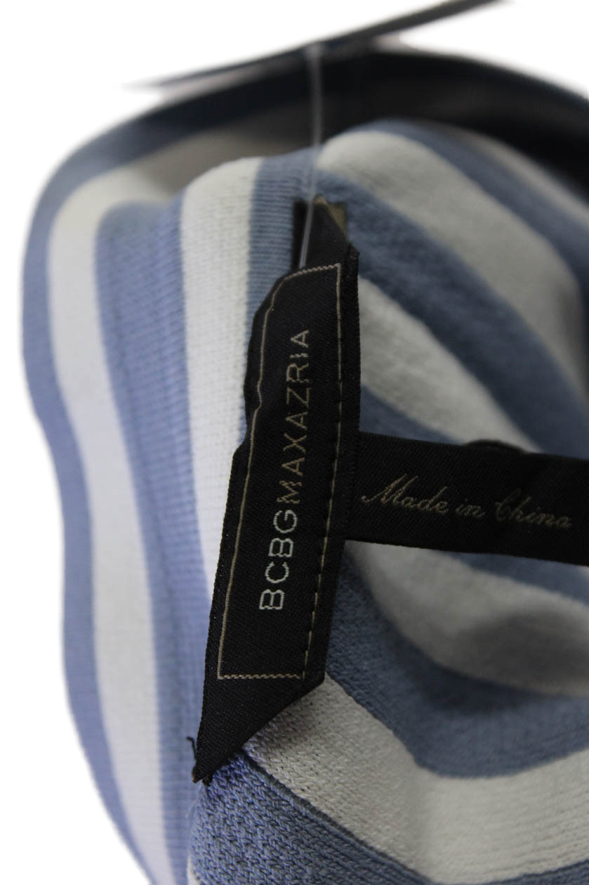 BCBGMAXAZRIA Womens Off Shoulder Striped Bell Sleeve Chambray Top Blue Size L