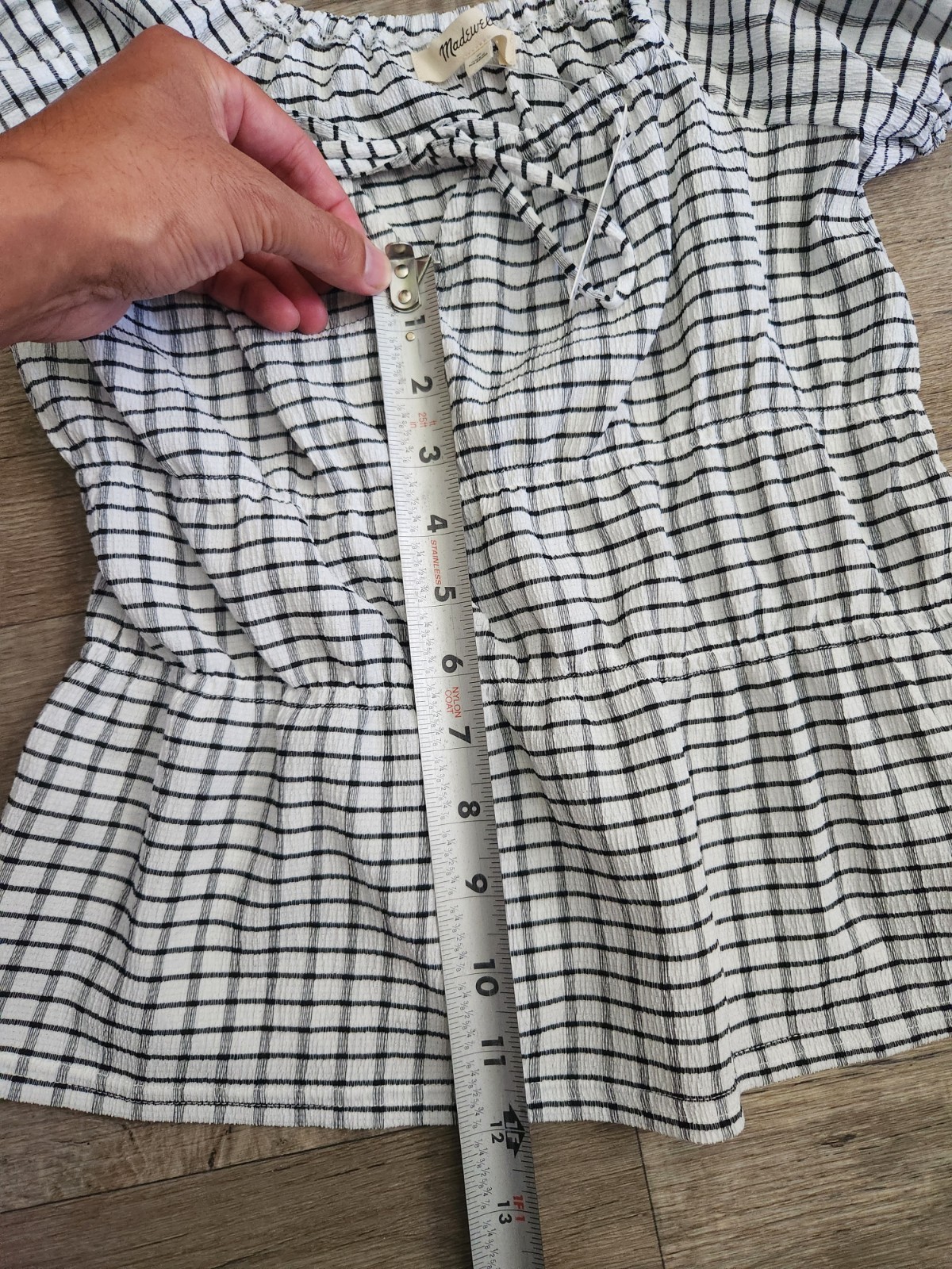 MADEWELL Omaha Top Women’s Black White S Gingham Check Peplum Puff Sleeve NWT$65