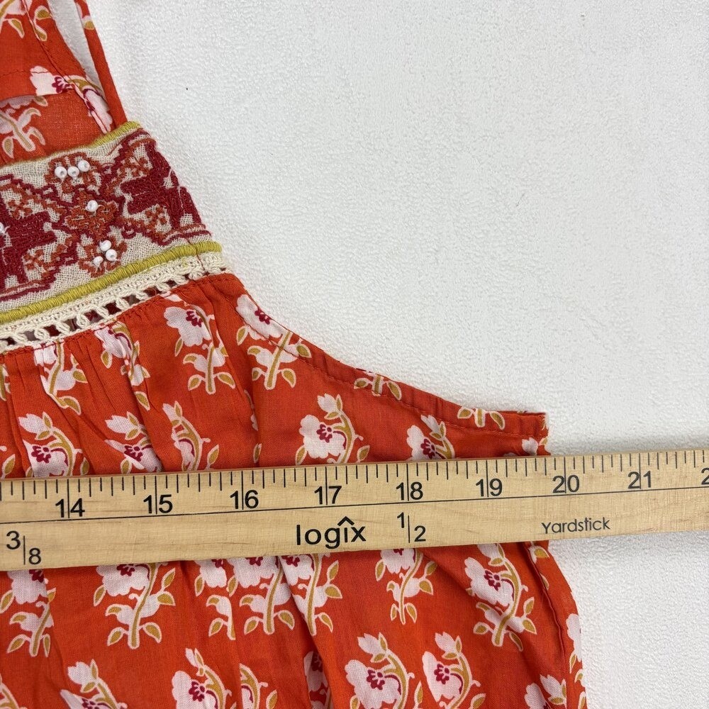 Nicole Miller Red Floral Tassel Smocked Tank Top M