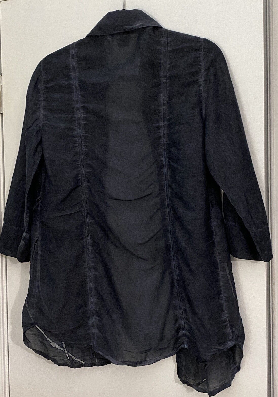 XCVI Wearables Small Navy Acid Wash Shirt, Open Front Lace Details,Small NWT