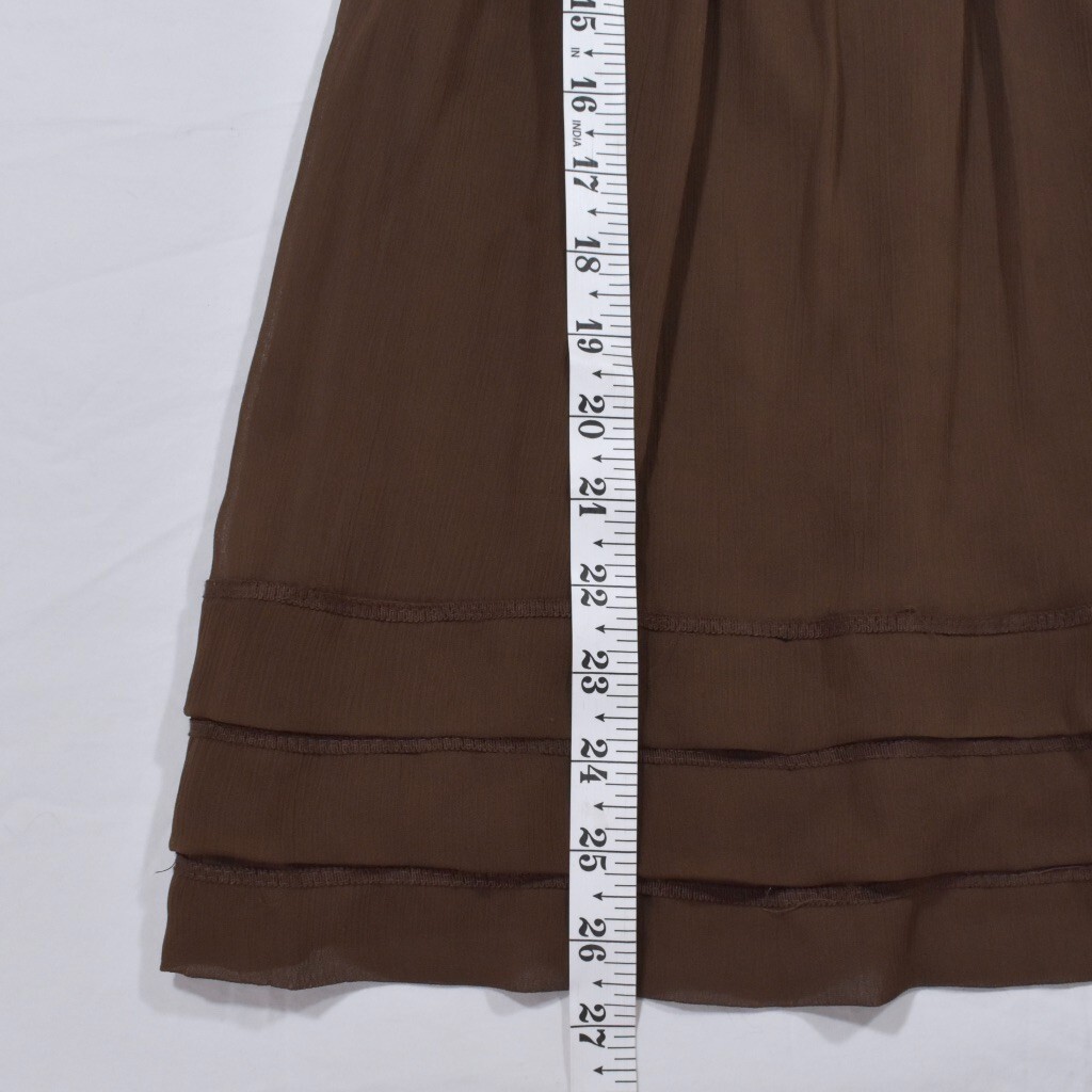 ECI New York Brown Chiffon Short Sleeve Babydoll Lined Blouse, Rosettes, Size 10