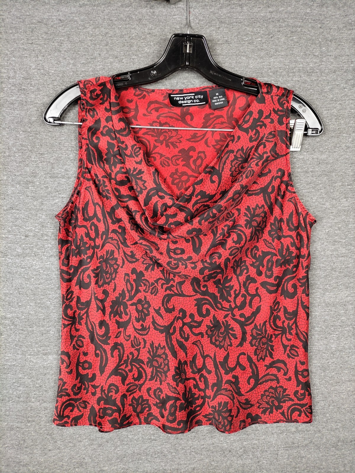New York City Design Co Shirt M Red Floral 100% Silk Whimsigoth Romantic Chic