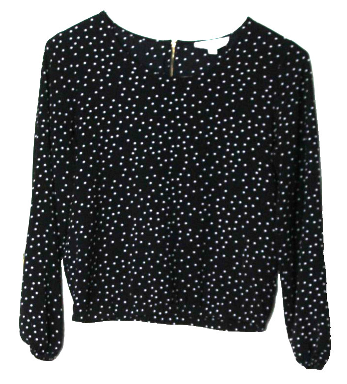 HIPPIE ROSE TUNIC BLOUSE ladies size S black white dot long sleeve elastic waist