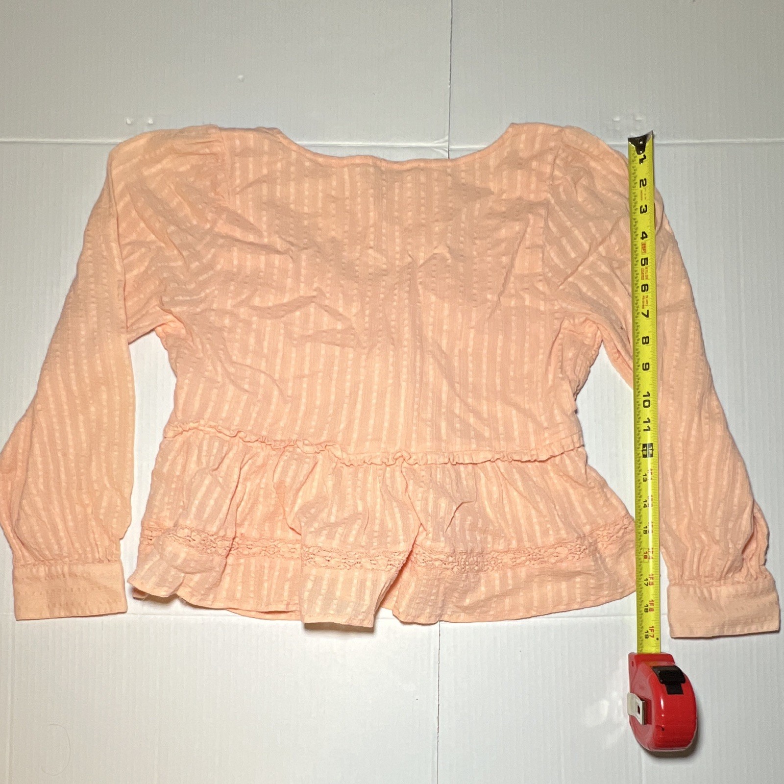 American Eagle Women’s S/P/CH Peach Striped V-Neck Puff Sleeve Ruffle Blouse