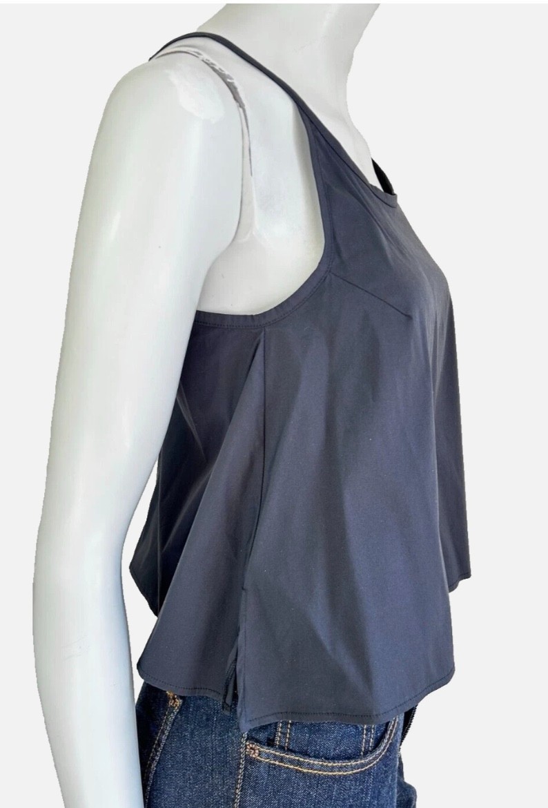 Carla G Top Crop A-Line Size Small Black Sleeveless Tie Back Cotton Italy NWT