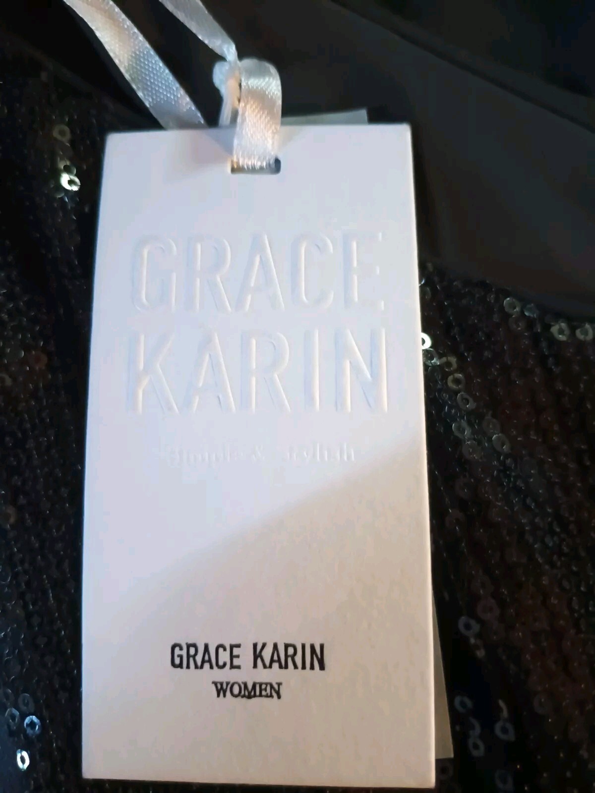 Grace Karin Black Sequined Front Spaghetti Strap Razorback Top Sz 2XL