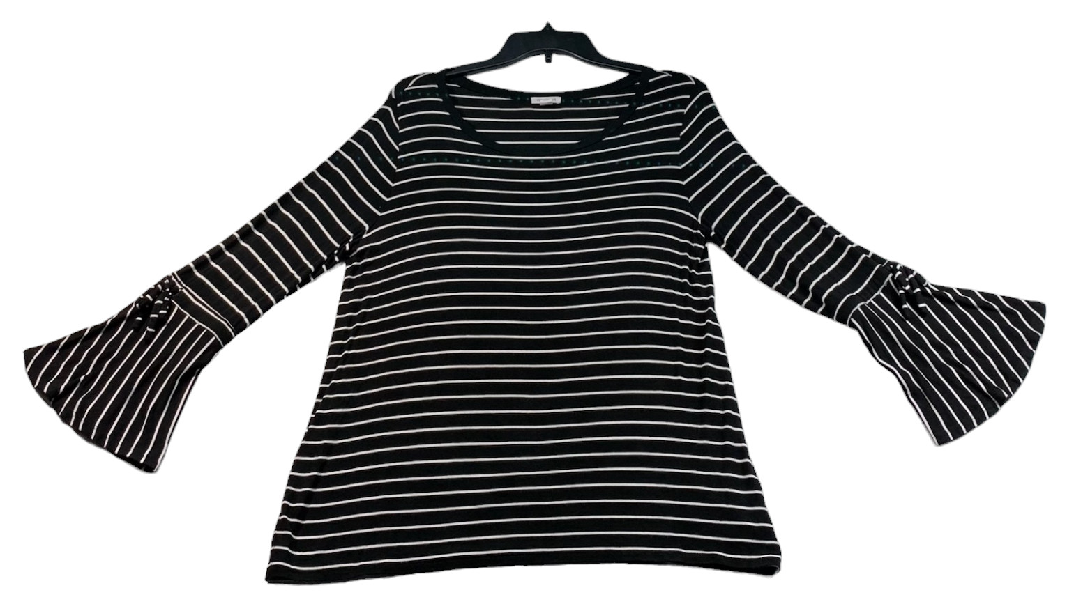 Westport Blouse Womens Size Medium Black White Striped Long Sleeve Stretch