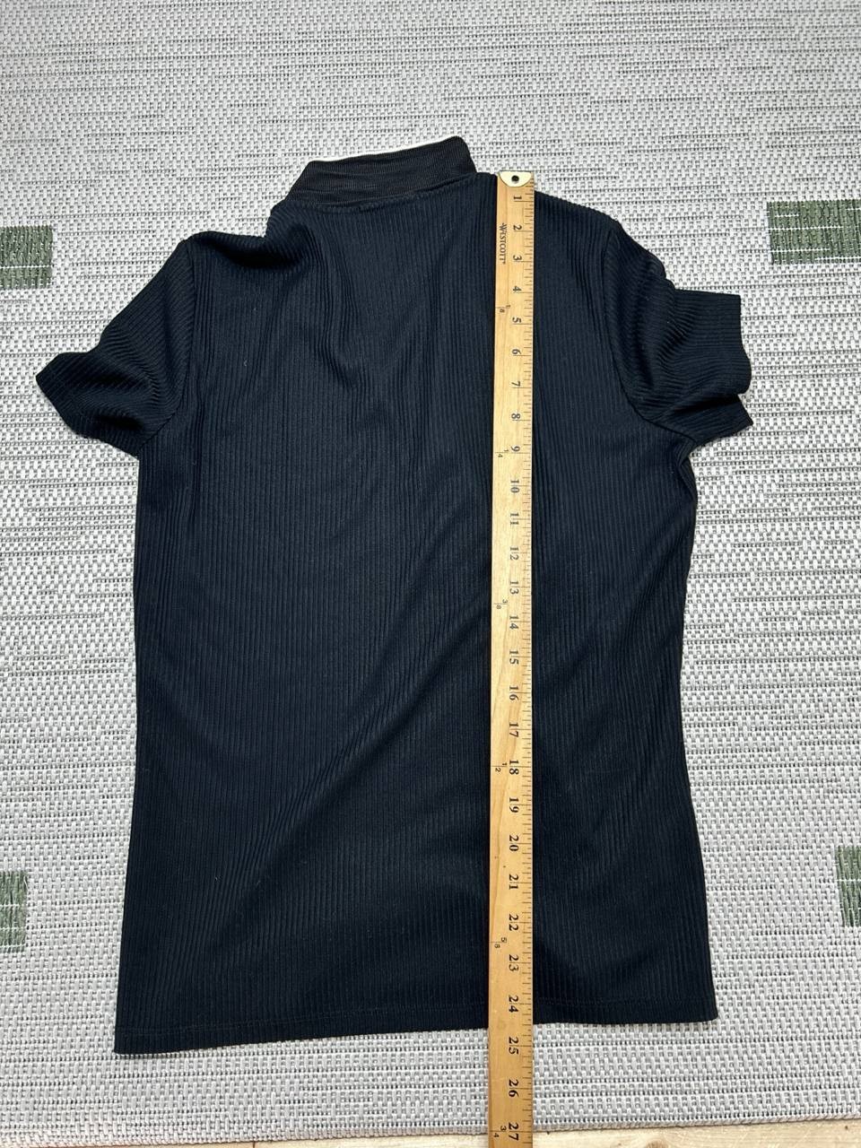 Massimo Dutti Shirt Womens Medium Black Ribbed Knit Blouse *
