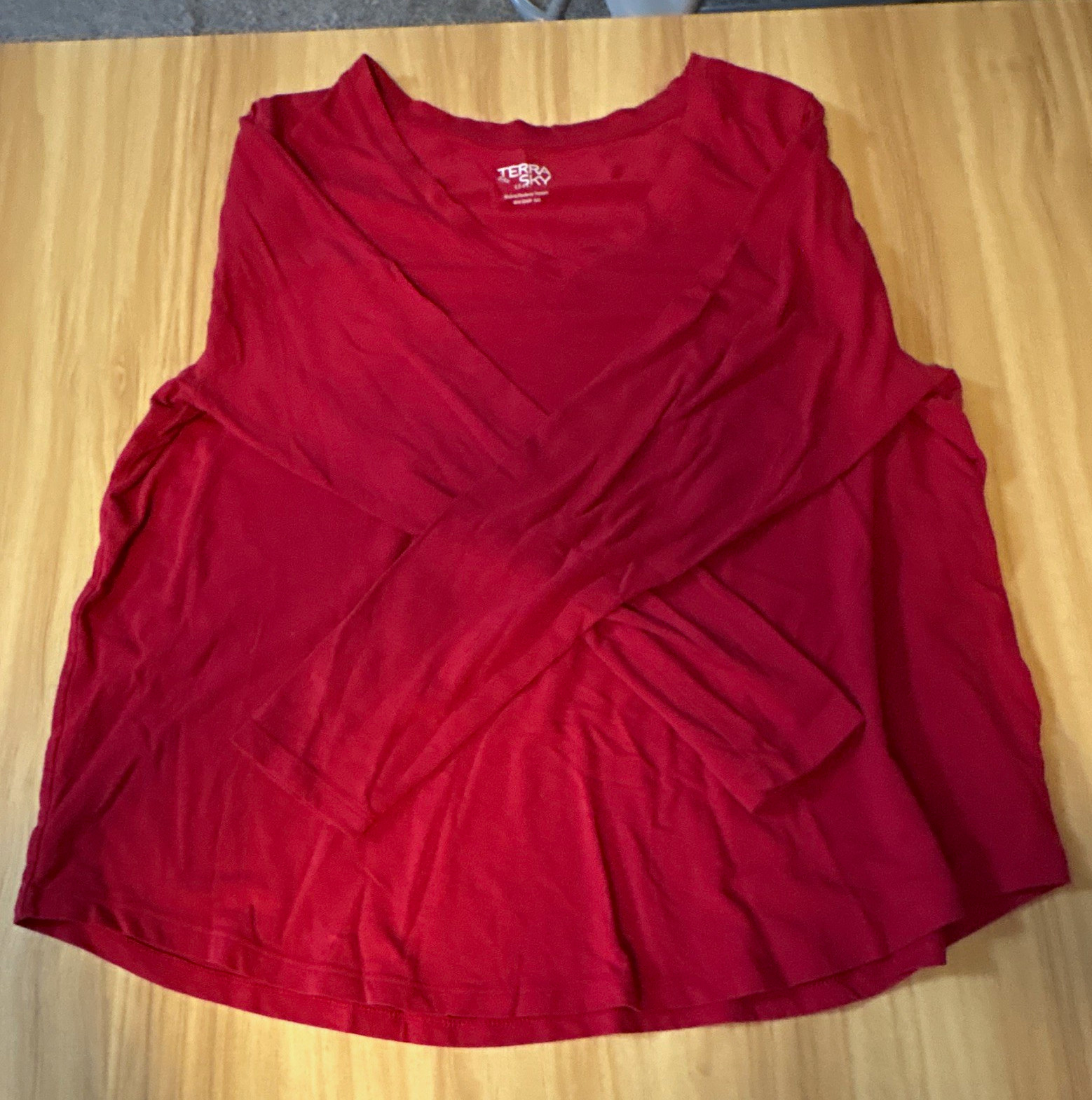 Terra & Sky Plus 0X 14W Red Wrap V-Neck Long Sleeve Stretch Jersey Top