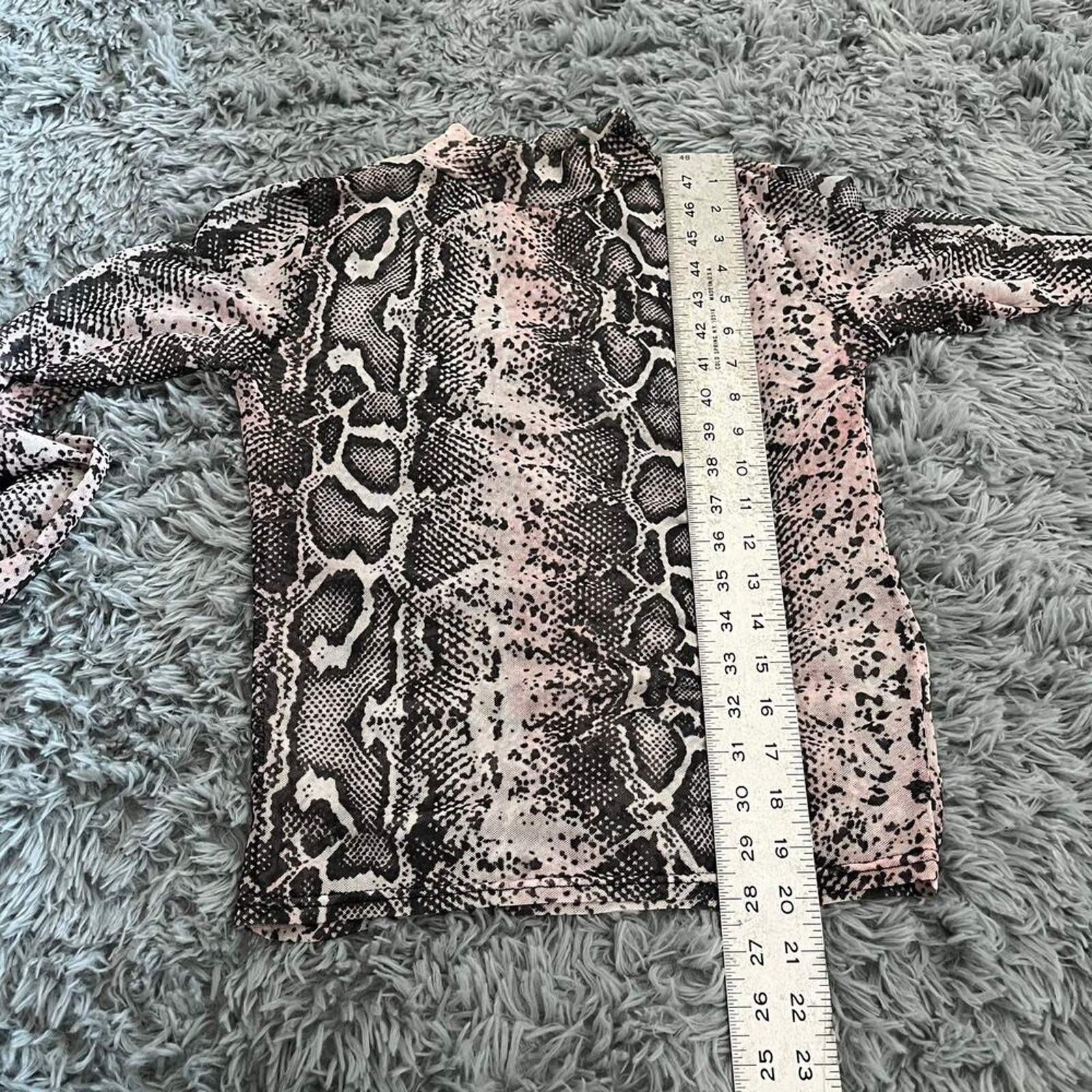 Missguided Pink Black Snake Print Animal Mesh Long Sleeve Top Bodycon