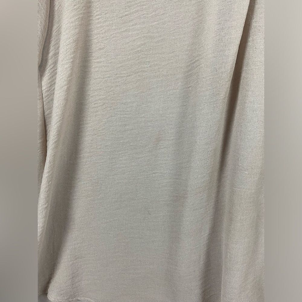 Jade Melody Tam Blouse Size L Taupe Semi Sheer Roll Tab Sleeves V-neck Neutral