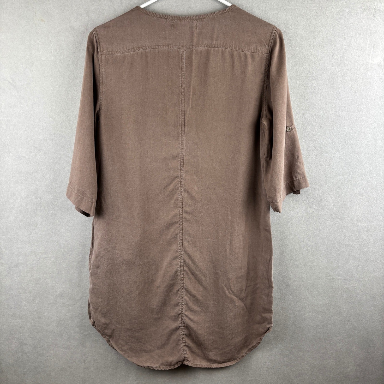 Cloth & Stone Wmns S Tencel Lyocell Roll Tab Sleeve Tunic Top Brown Earthy Lagen