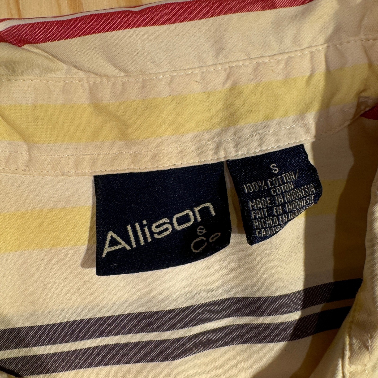 Allison & Co Women’s Vintage Striped Short Sleeve Button Up Shirt Yellow Red S