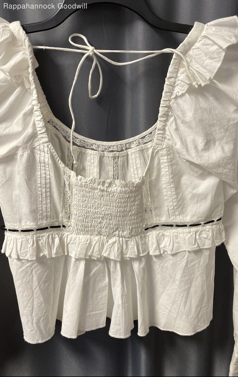 Free People Women’s White Boho Peplum Top Lace Ruffle Smocked Cotton Sz S