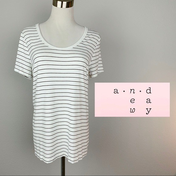 A New Day Womens Striped Short Sleeve Scoop Neck T-Shirt White Black Medium