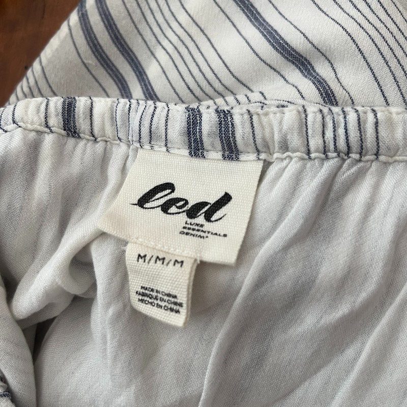 Luxe Denim Essentials LED Medium Maternity Blouse Blue Striped Off Shoulder