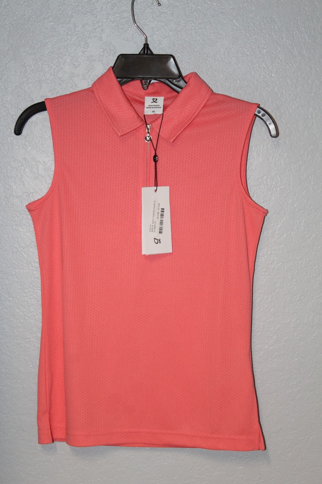NEW Daily Sports Honeycomb Structured Sleeveless Golf Polo Shirt in Coral XS NWT