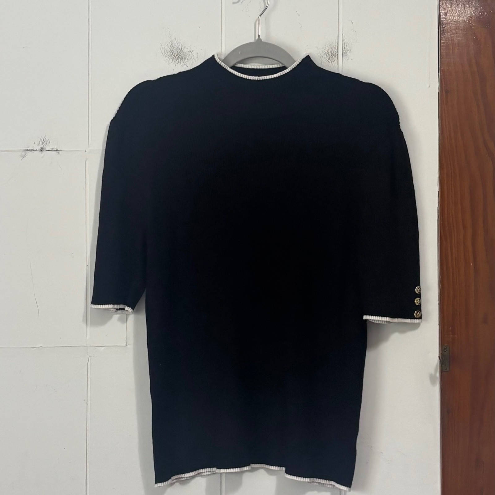 525 America Black Ribbed Mock Neck Short Sleeve Knit Top Large
