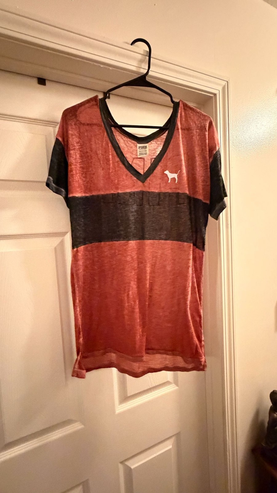 PINK Victoria’s Secret Burnout V-Neck T-Shirt with Large Back Spell-Out Logo