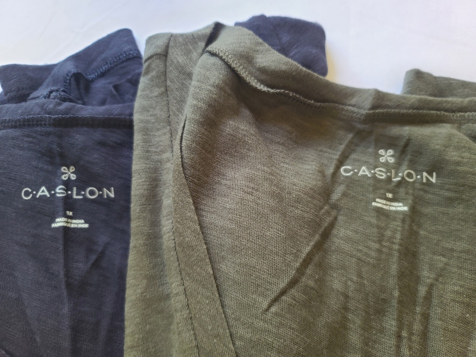 NWT 2 Caslon Navy & Gray-Green Cotton-Modal Pocket Short Sleeve TShirt Womens 1X