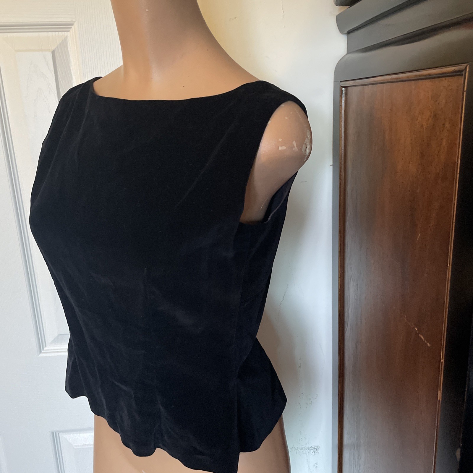 Vintage Black Velvet Shirt Top Blouse 50s 60s Retro Steampunk Goth