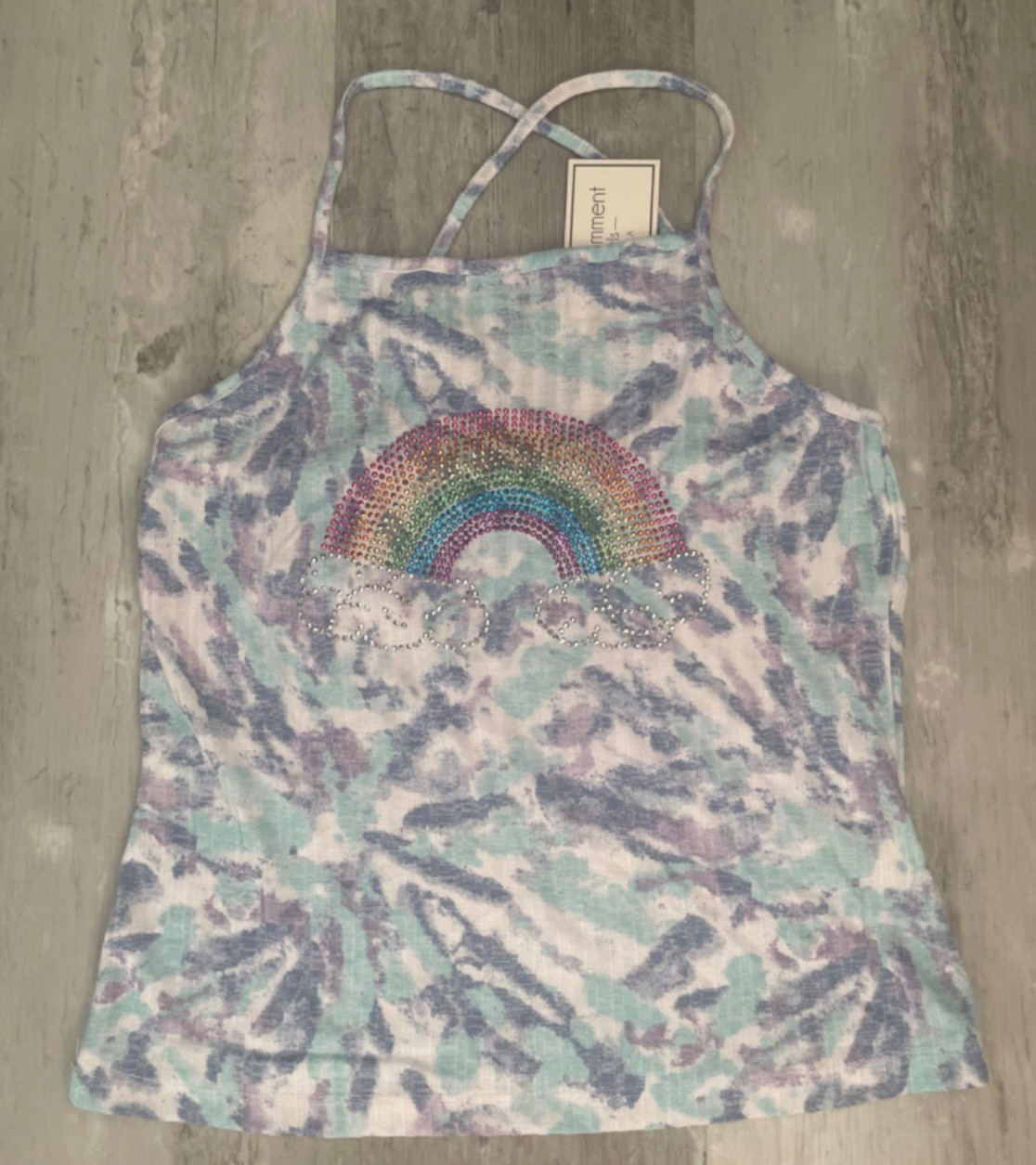 No Comment Ny La Tie-dye Pattern Sparkling Rainbow Graphic NWT Size XL