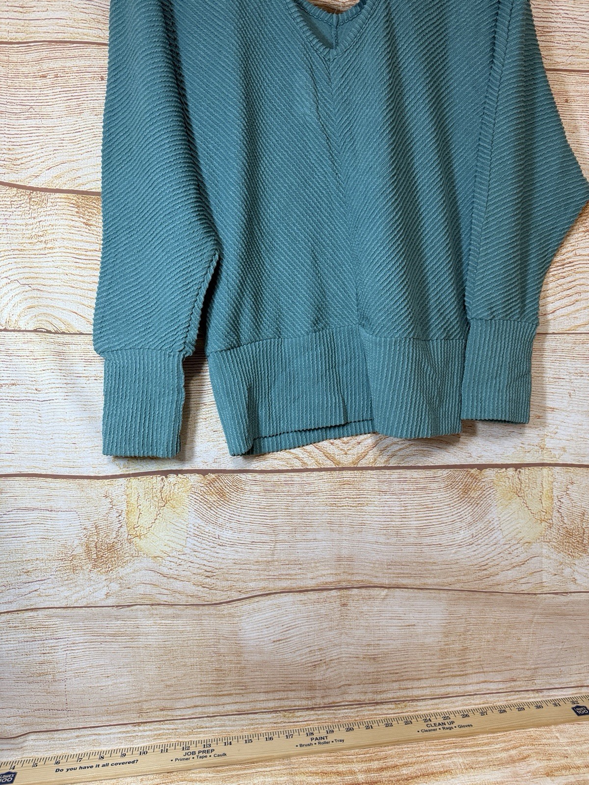 JUST BE Women Teal Green Double V-Neck Long Sleeve Dolman Ribbed Blouse 1X