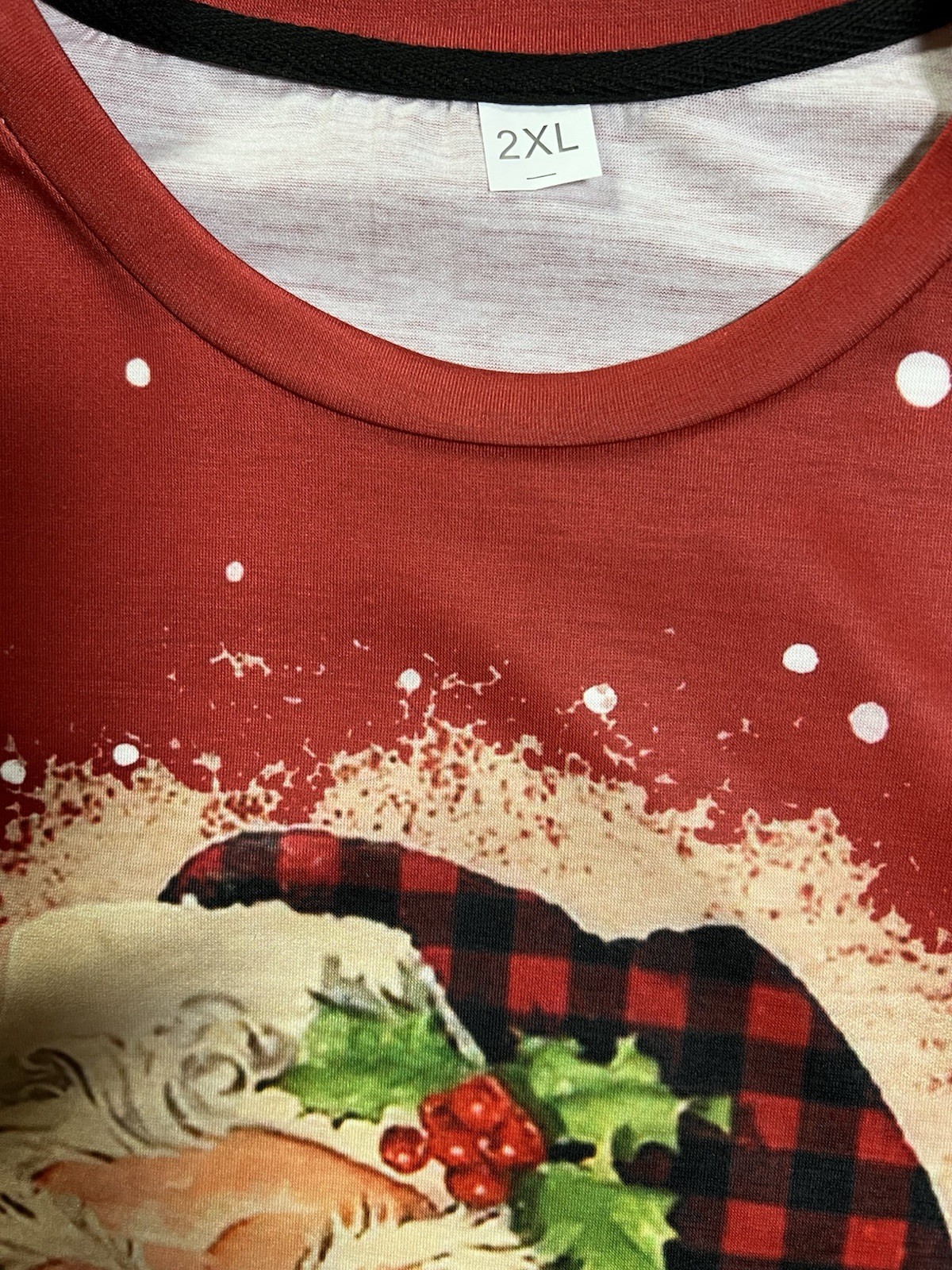 Santa Claus Snowflakes Christmas Women T-shirt, 2XL Red Pullover Scoop Neck SS