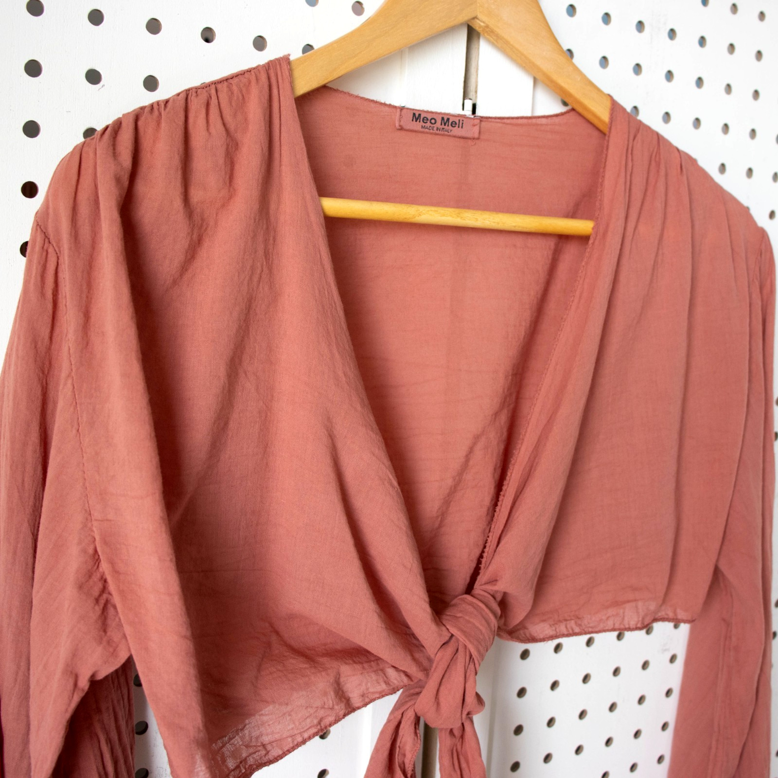 Meo Meli Crop Front Tie Cotton Top One Size Made in Italy Boho Lagenlook