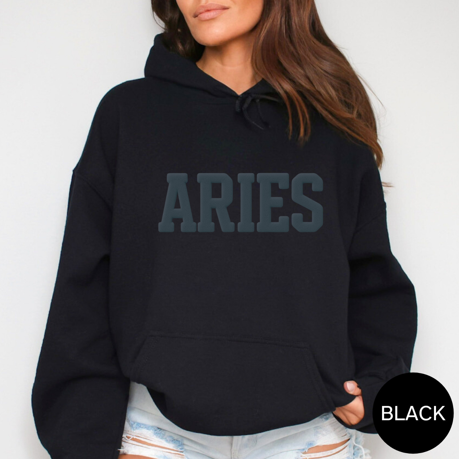 BLACK Zodiac Puff Print HOODIE Birthday Gift Horoscope You Choose Sign