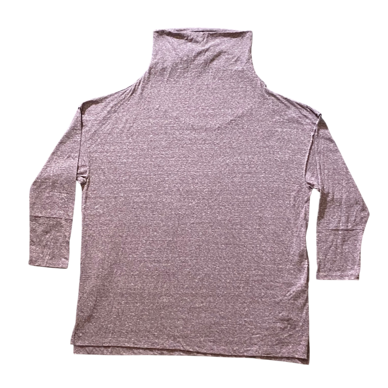 We The Free Top Womens M Turtleneck Long Sleeve Relaxed Heathered Mauve SideSlit