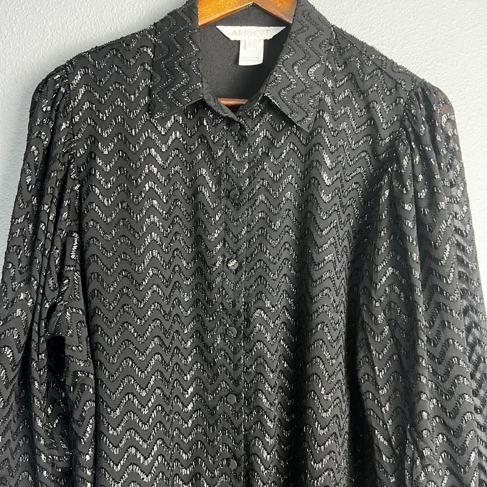 Apricot Jacquard Sequin Shimmer Blouse Chevron Long SL Party Top Black Size 6