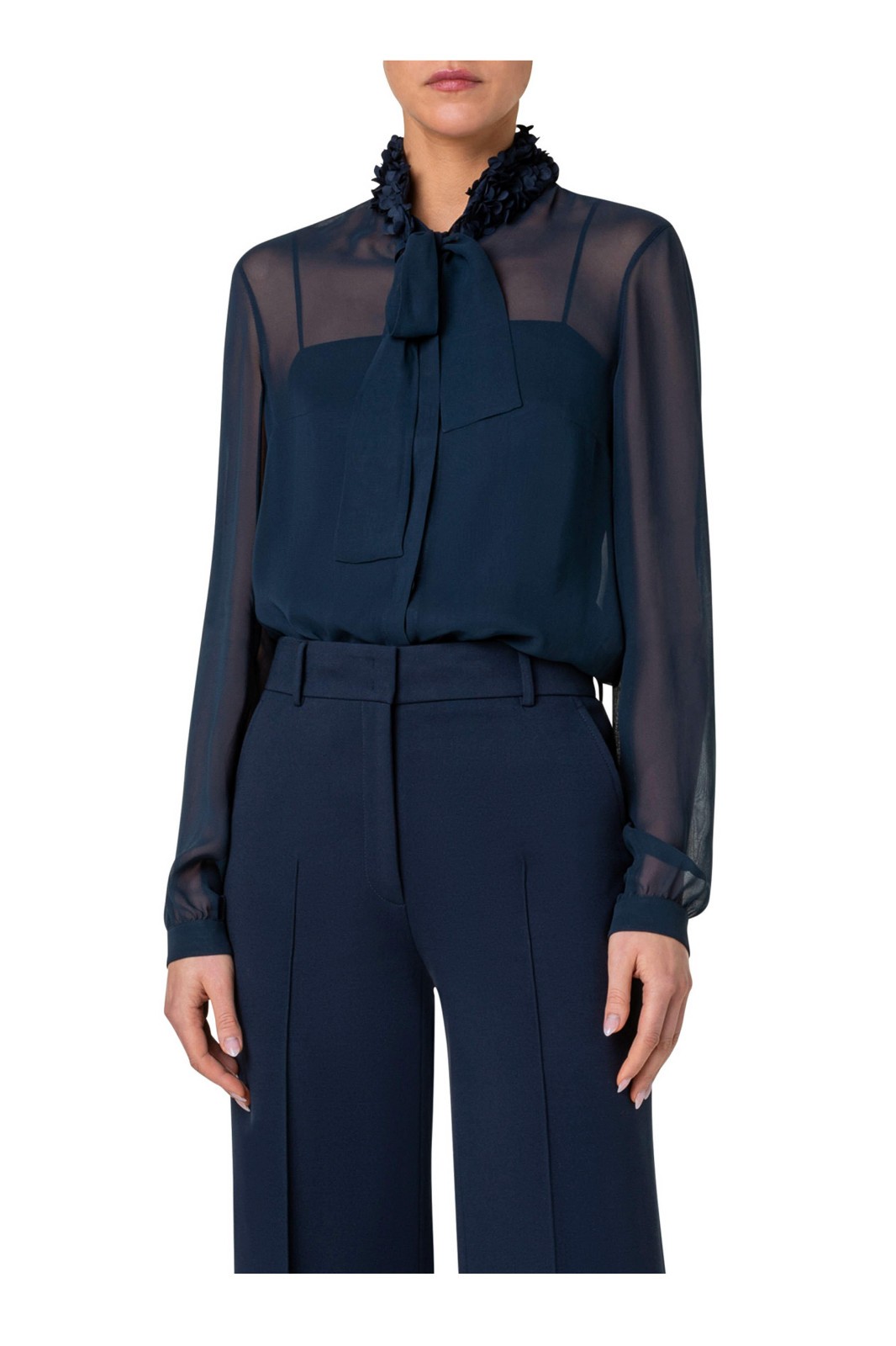 AKRIS PUNTO Lasercut Flake Collar Georgette Shirt Techno Crepe Blouse $795