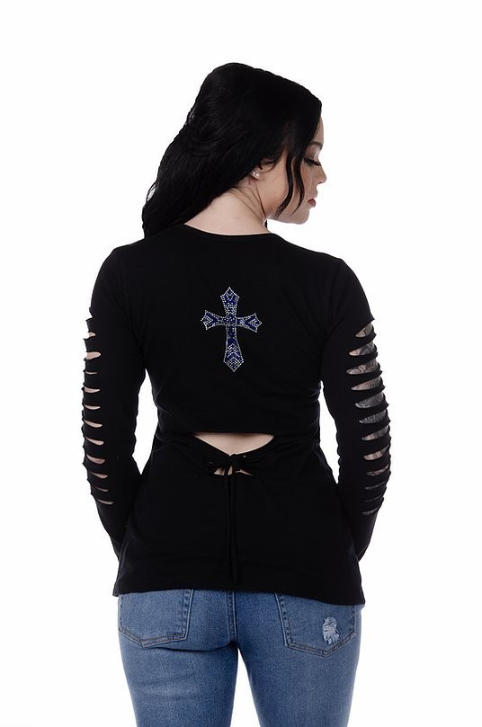 Ladies Long Sleeve Bling Cross Shirt – USA Made – 7094