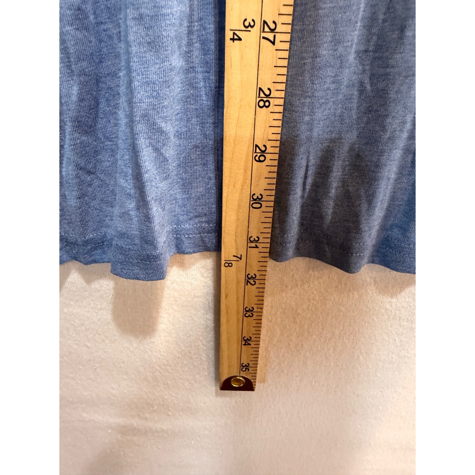 Oversized Heather Blue Side Slit Crewneck Tee Viscose Blend Short Sleeve Top