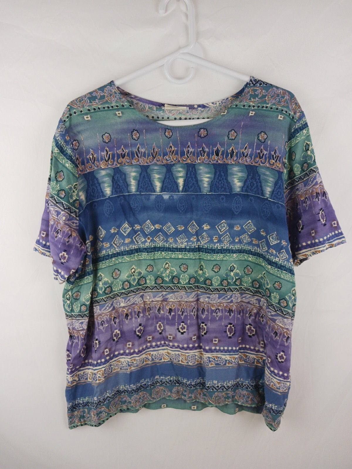 Season Ticket Top Womans Large Floral Multicolor Short Sleeve