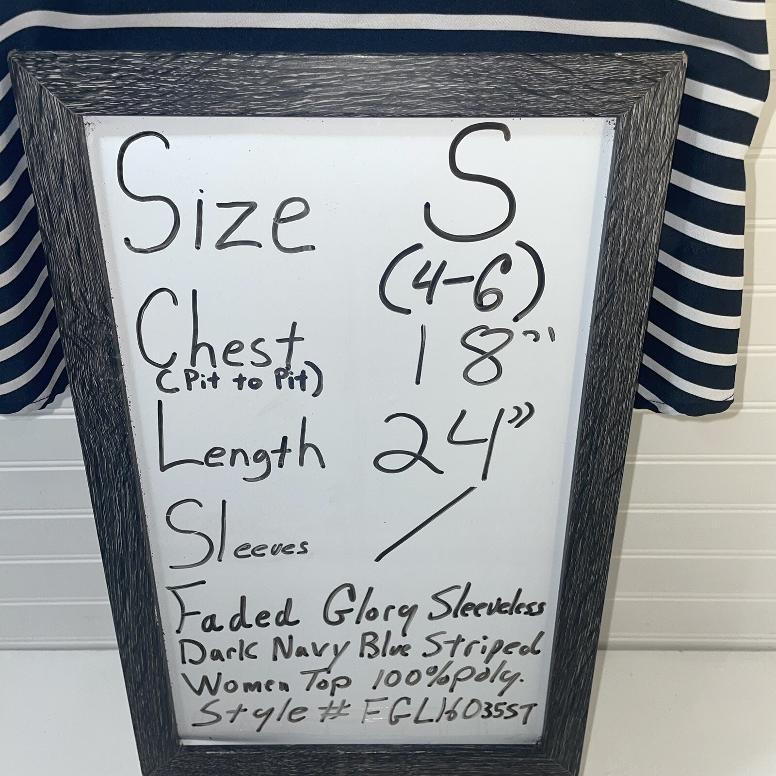 Faded Glory Top Tank Blouse Women Small (4-6) Dark Navy Stripes Scoop Neck Shirt