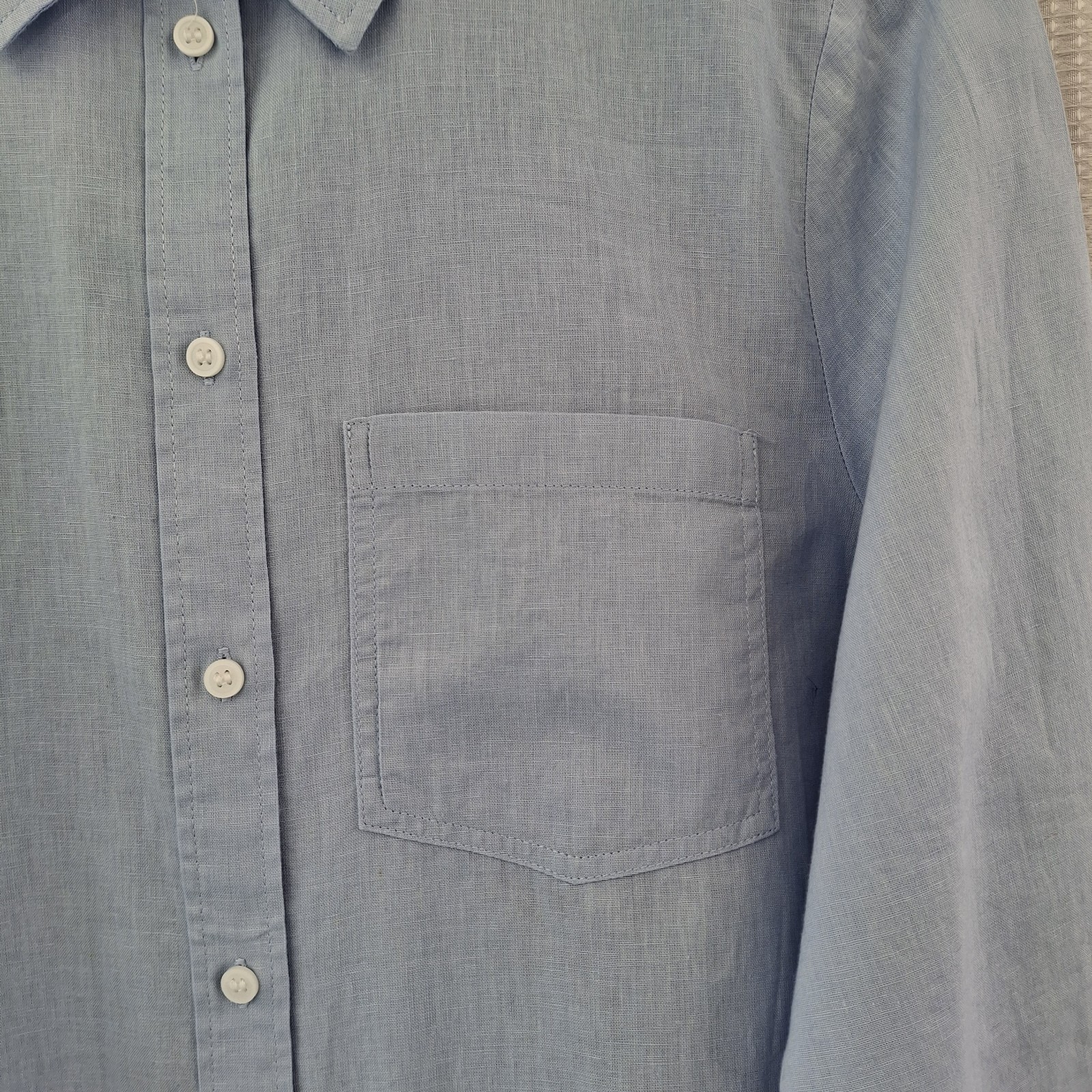 H&M Top Small Pale Blue Linen Cotton Blend Shirt Blouse Worn Once