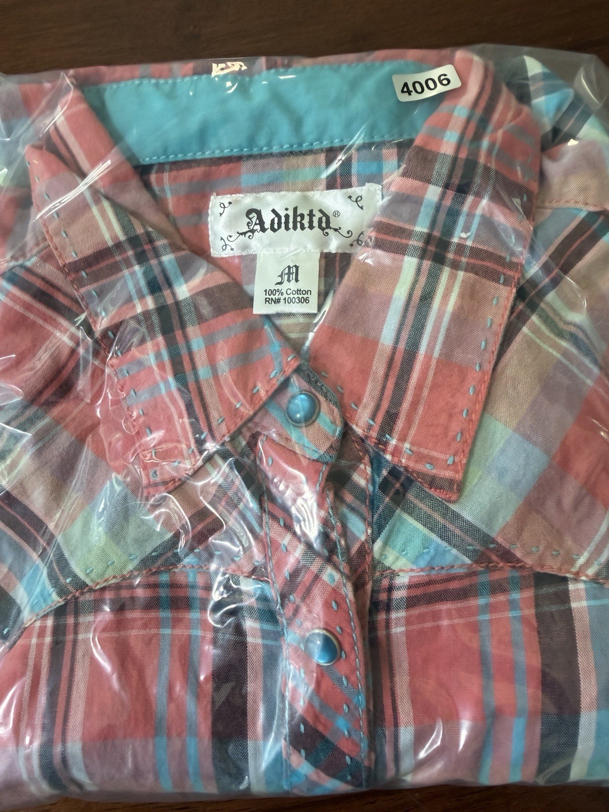 Adiktd Women Western Shirt Med Embellished Pearl Snap Plaid Stitching Cowgirl