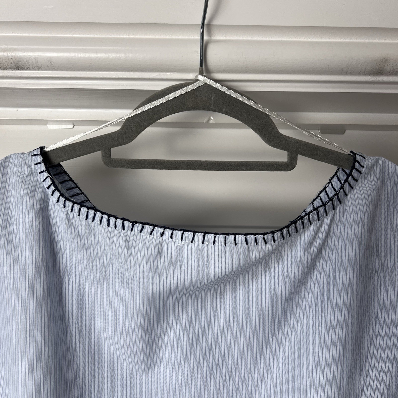 H&M Blouse Top Women’s UK 8 Blue Embroidered Long Sleeved Summer Casual Striped