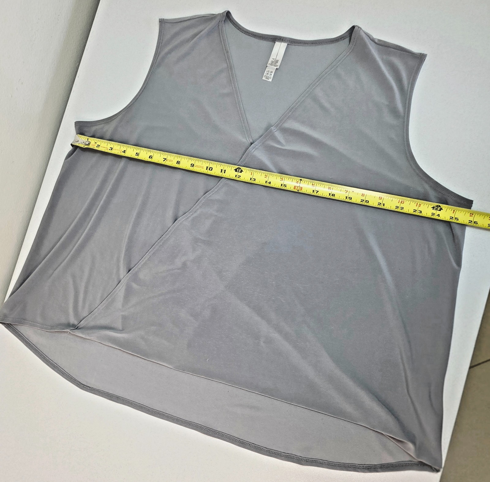 MARLA WYNNE Wrap Sleeveless Drape Hi Lo Top Dark Gray Waist Length Blouse SZ 2X