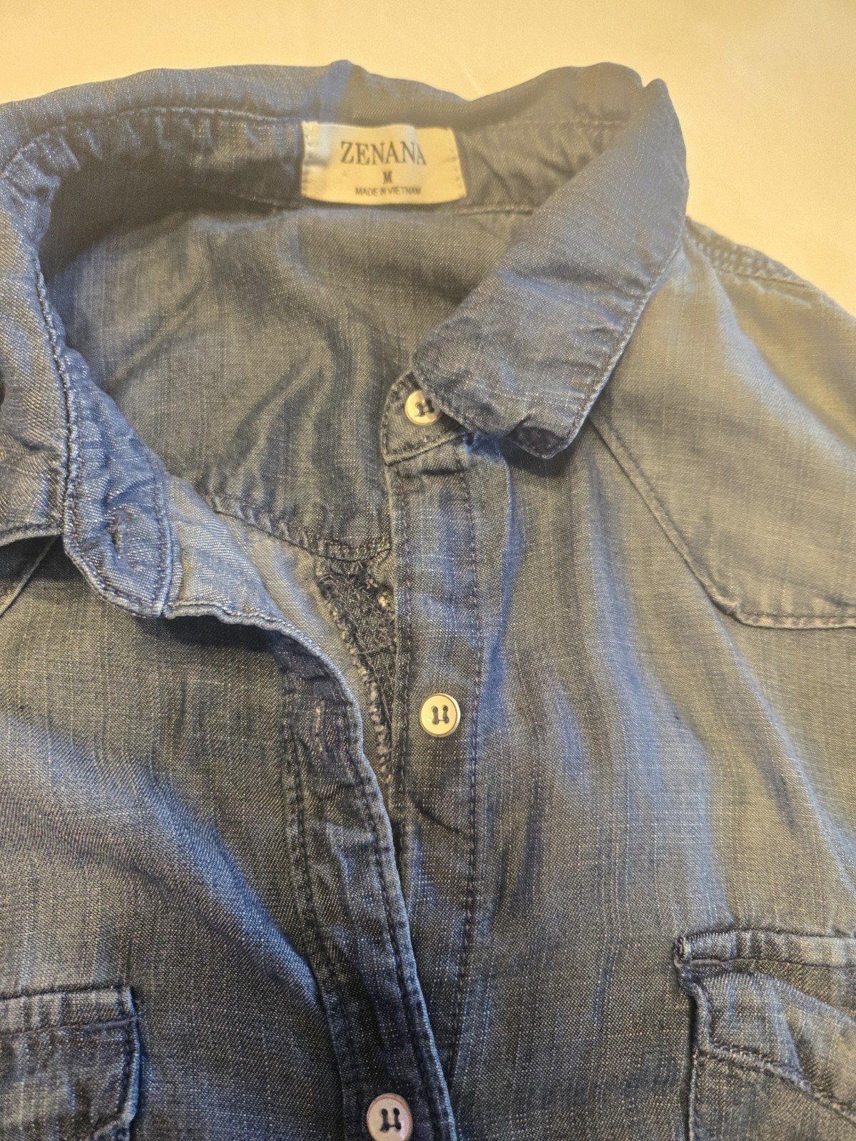 Zenana Womens Denim Buttondown Long Shirt/ Dress Size Medium Light To Med Wash