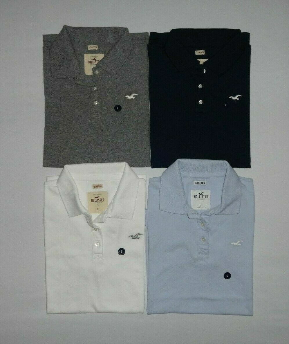 HOLLISTER HCO WOMENS SOLID STRETCH 3-BUTTON POLO SHIRT WITH LOGO XS S M L XL NEW
