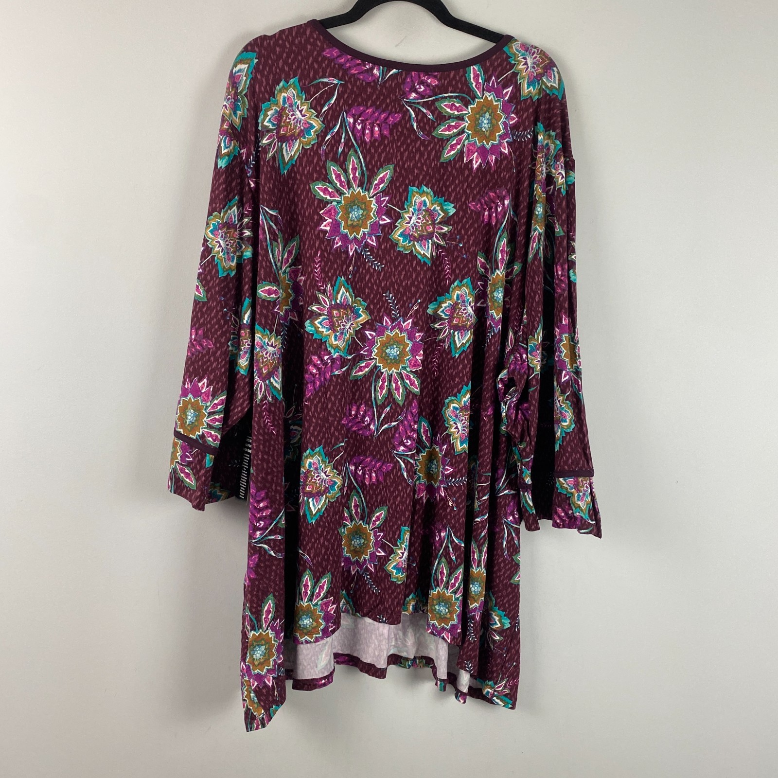 Liz & Me Midnight Berry Floral Henley Top Size 5X Tunic Shirt 3/4 Sleeves