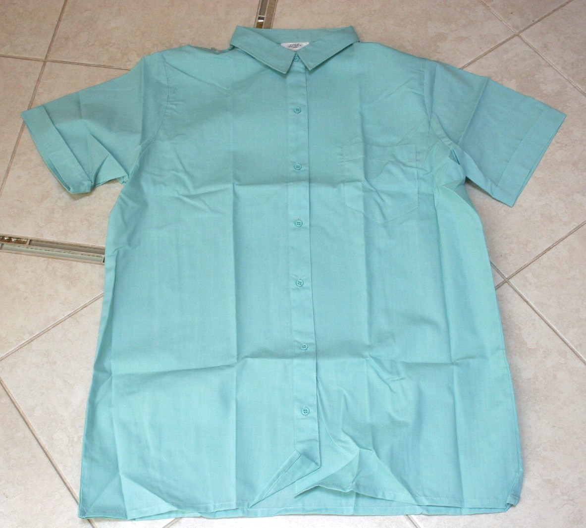Lightweight Button Up Green Collared Blouse Camp Shirt Tall size 14 Poly/Cotton