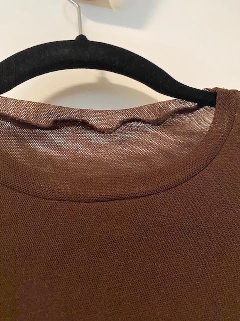 LILITH OF FRANCE long-sleeve MESH top/tee shirt + SASH BROWNS size MEDIUM