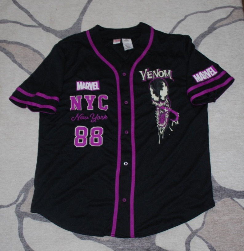 Marvel Venom NYC Baseball Jersey Black Purple White – Size Large