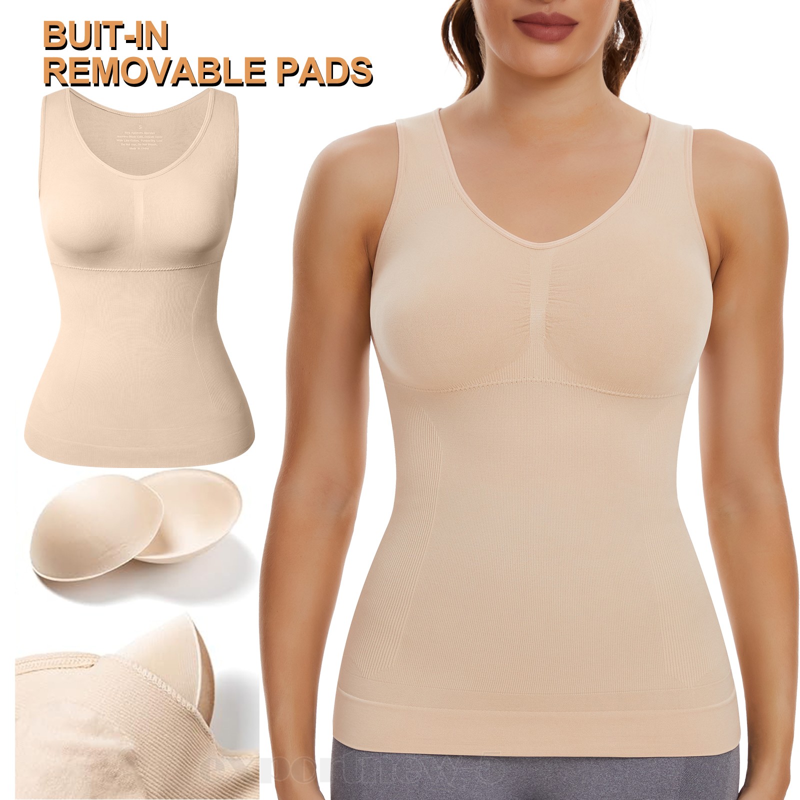 Womens Cami Shaper with Built in Bra Tummy Control Camisole Tank Top Body Shaper