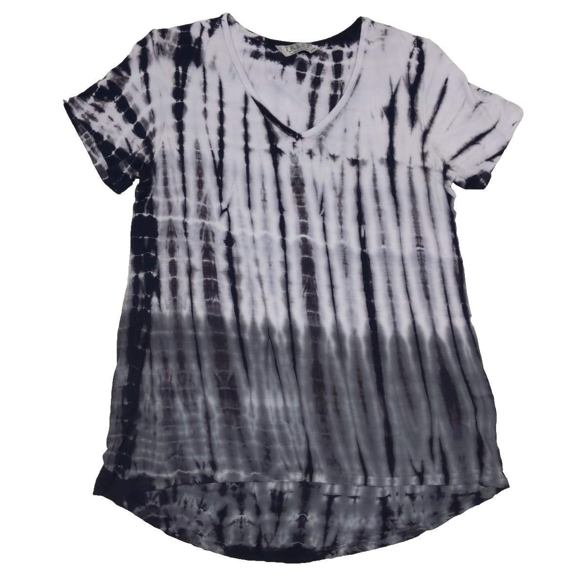 TRYST L Top Shirt Tie Dye V Neck Jersey Knit Casual High Low Rayon